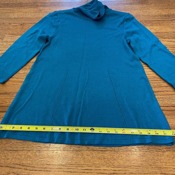 Lands End Wmns Sz XS Sweater 100% Merino Wool Aqua Blue Flare Waist 3/4 Slv NWOT - Picture 8 of 10